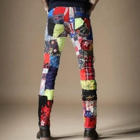 BIEPA Jeans Patchwork 1971 RARE Mens Size 36 x 31 Distressed Skinny Leg - Picture 2 of 11